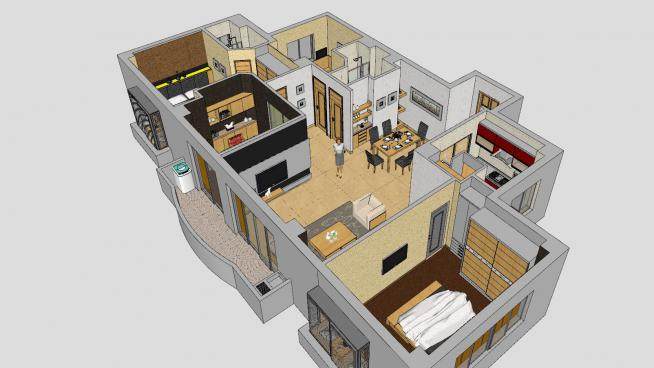 欧式室内家庭装修设计SU模型下载_sketchup草图大师SKP模型