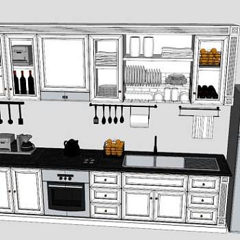 齐全的厨房用具橱柜SU模型下载_sketchup草图大师SKP模型