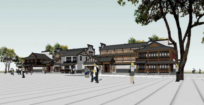 新中式风格商业街景观建筑SU模型下载_sketchup草图大师SKP模型