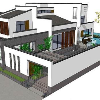 独栋别墅新中式SU模型下载_sketchup草图大师SKP模型