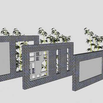 自作景墙景观围墙SU模型下载_sketchup草图大师SKP模型