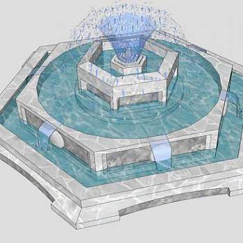 水景喷泉SU模型下载_sketchup草图大师SKP模型