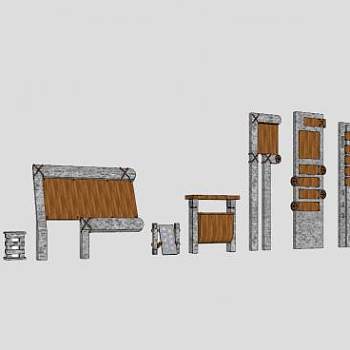 中式指示牌石头标志牌SU模型下载_sketchup草图大师SKP模型