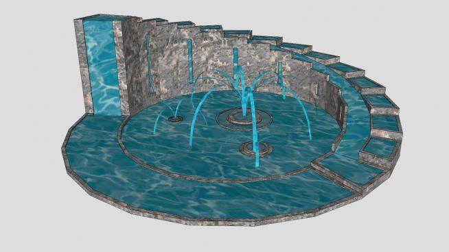 大型水景喷泉水池SU模型下载_sketchup草图大师SKP模型