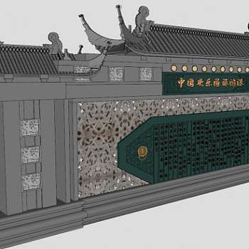 中式风格景墙牌坊围墙SU模型下载_sketchup草图大师SKP模型