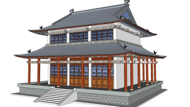 中式寺庙宗教建筑SU模型下载_sketchup草图大师SKP模型