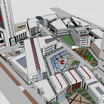 城市综合体建筑设计超精细SU模型下载_sketchup草图大师SKP模型