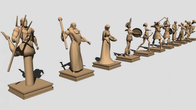 欧洲铜像人物雕塑11SU模型下载_sketchup草图大师SKP模型