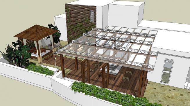 中式屋顶庭院园林景观SU模型下载_sketchup草图大师SKP模型