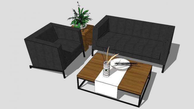 简易沙发桌椅组合SU模型下载_sketchup草图大师SKP模型