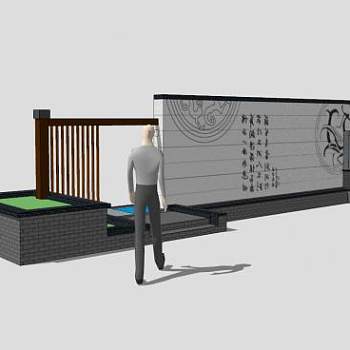 中式景墙围墙栏杆SU模型下载_sketchup草图大师SKP模型