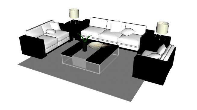 简易风格沙发桌椅组合SU模型下载_sketchup草图大师SKP模型