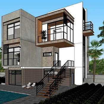 现代化建筑住宅别墅SU模型下载_sketchup草图大师SKP模型