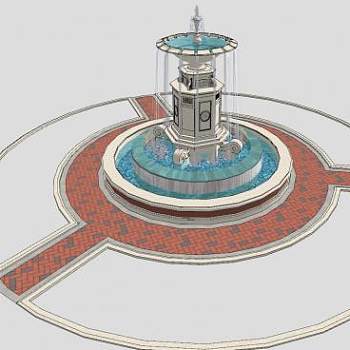 喷泉庭院景观欧式风格SU模型下载_sketchup草图大师SKP模型