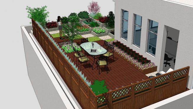 露台花园景观庭院设计SU模型下载_sketchup草图大师SKP模型