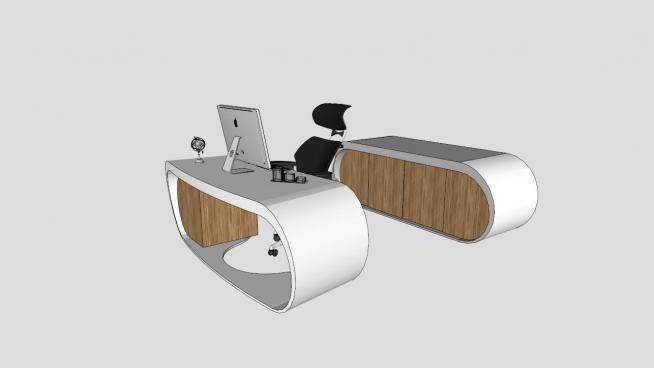 现代创意木办公桌椅模型下载_sketchup草图大师SKP模型