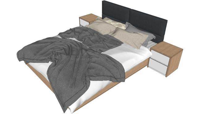 现代床板床实木床模型下载_sketchup草图大师SKP模型