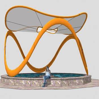 创意水池廊架雨棚遮阳棚SU模型下载_sketchup草图大师SKP模型