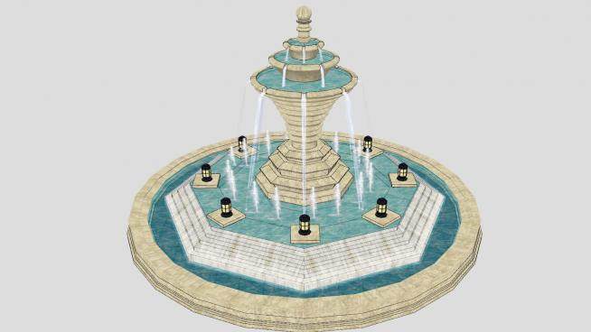 喷水池喷泉SU模型下载_sketchup草图大师SKP模型