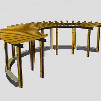 弧形木质廊架SU模型下载_sketchup草图大师SKP模型