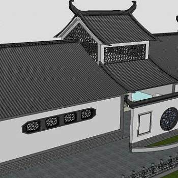 中式建筑公厕洗手间SU模型下载_sketchup草图大师SKP模型