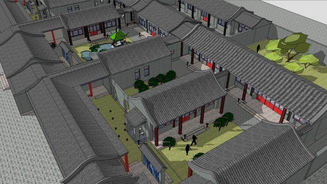 中式古建群落合院模型风景名胜规划SU模型下载_sketchup草图大师SKP模型