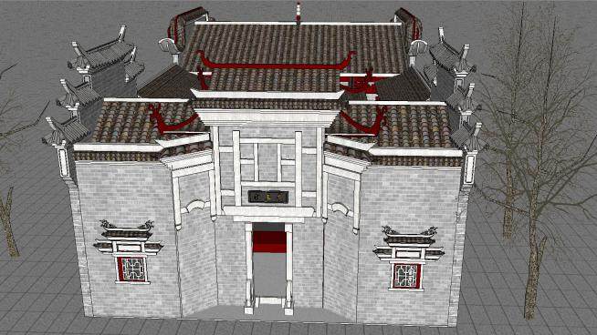 中式古建民居古建筑SU模型下载_sketchup草图大师SKP模型