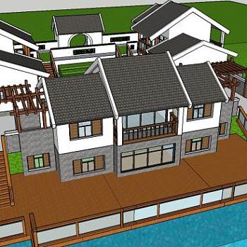 古建筑四合院别墅SU模型下载_sketchup草图大师SKP模型