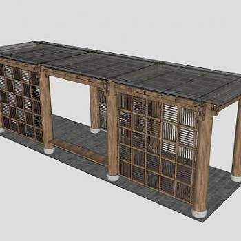 新中式防腐木廊架SU模型下载_sketchup草图大师SKP模型