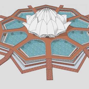 莲花景观水池SU模型下载_sketchup草图大师SKP模型