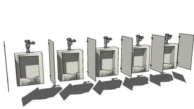 厕所洗手间一排小便池SU模型下载_sketchup草图大师SKP模型