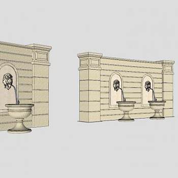 喷泉景墙水景SU模型下载_sketchup草图大师SKP模型