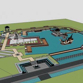 滨水公园广场景观SU模型下载_sketchup草图大师SKP模型