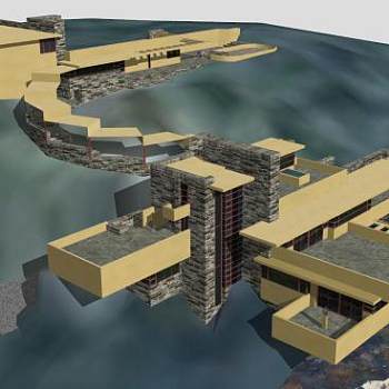 流水别墅建筑SU模型下载_sketchup草图大师SKP模型