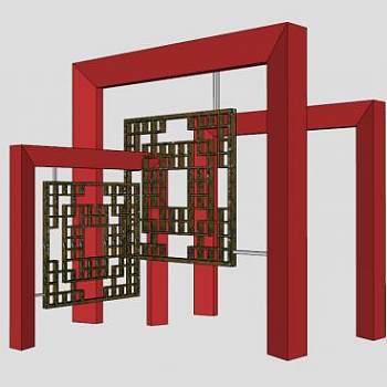 红色雕塑景观小品SU模型下载_sketchup草图大师SKP模型