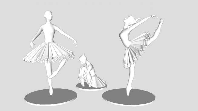 三尊优雅的芭蕾女舞者雕塑SU模型下载_sketchup草图大师SKP模型