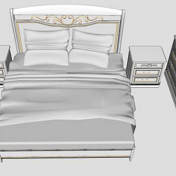 欧式床铺床头柜 SU模型下载_sketchup草图大师SKP模型