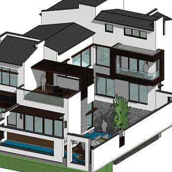 朱家角住宅别墅联排独栋新中式SU模型下载_sketchup草图大师SKP模型