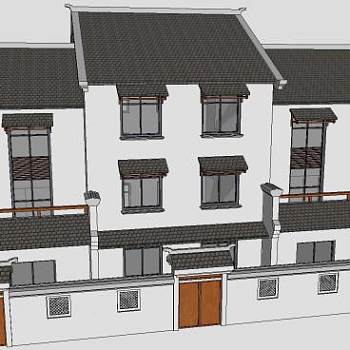 中式风格徽派建筑仿古建筑排屋SU模型下载_sketchup草图大师SKP模型