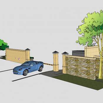 别墅入口岗亭和logo景墙设计SU模型下载_sketchup草图大师SKP模型