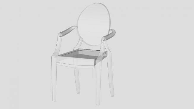 灰色单人沙发路易鬼椅SU模型下载_sketchup草图大师SKP模型