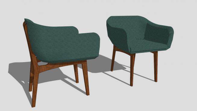绿色扶手椅木质单人沙发SU模型下载_sketchup草图大师SKP模型