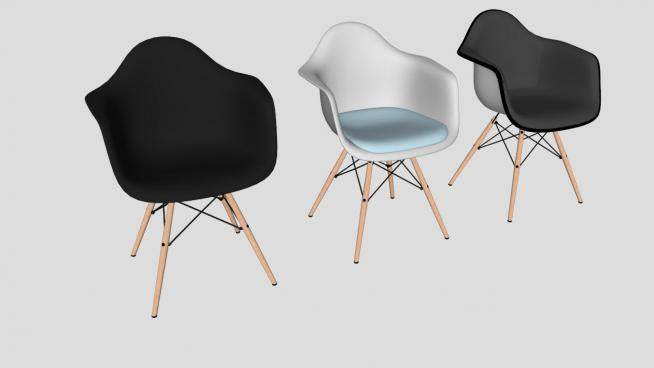 黑白单人沙发塑料扶手椅SU模型下载_sketchup草图大师SKP模型