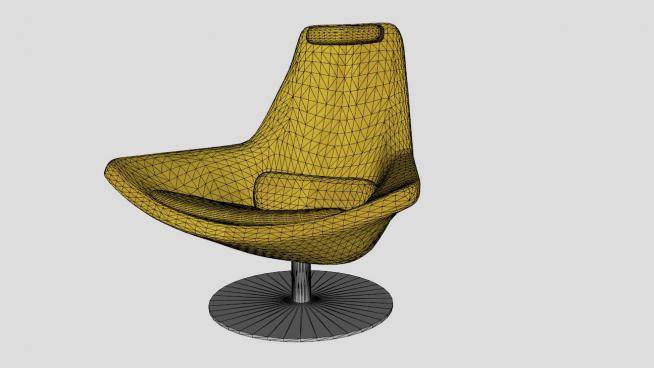 黄色大都会单人沙发100型扶手椅SU模型下载_sketchup草图大师SKP模型