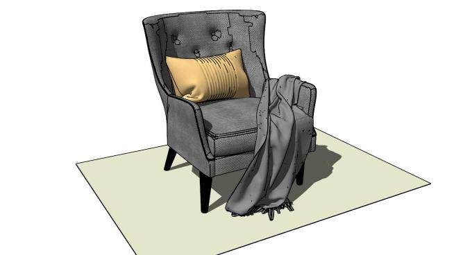 灰色单人沙发软垫扶手椅SU模型下载_sketchup草图大师SKP模型