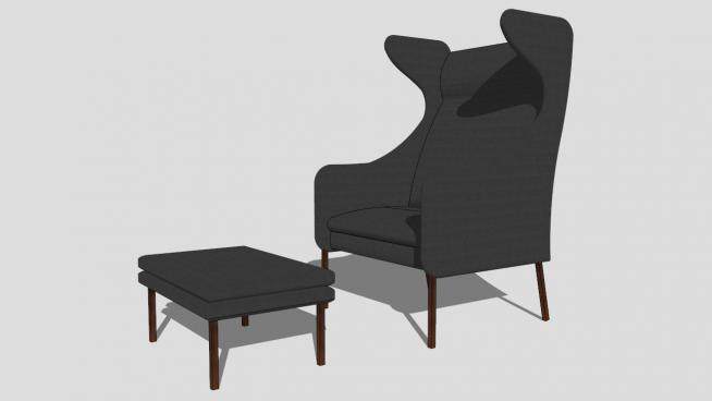 灰色扶手椅单人沙发SU模型下载_sketchup草图大师SKP模型