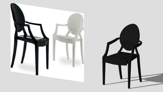 黑色椅子路易幽灵椅SU模型下载_sketchup草图大师SKP模型