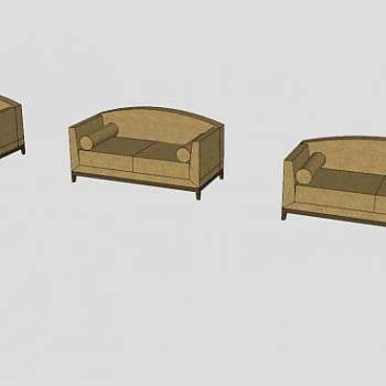 黄色休闲双人沙发公寓沙发双人SU模型下载_sketchup草图大师SKP模型