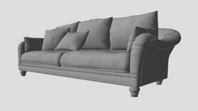 欧式沙发白色三人座椅SU模型下载_sketchup草图大师SKP模型