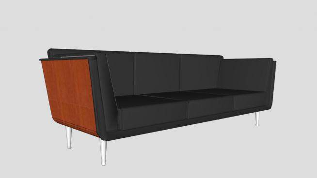 家具黑色三人沙发座椅Goetz沙发SU模型下载_sketchup草图大师SKP模型